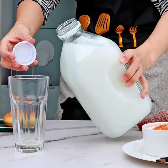 Accguan 2 Quart Glass Milk Bottles, 67oz Glass Bottles with Lids,Reusable Glass - Picture 3 of 4